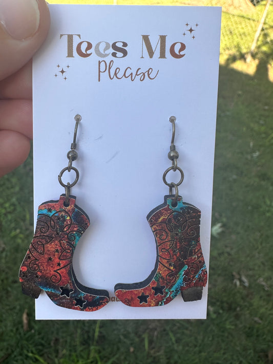 Laser engraved Boot Earrings