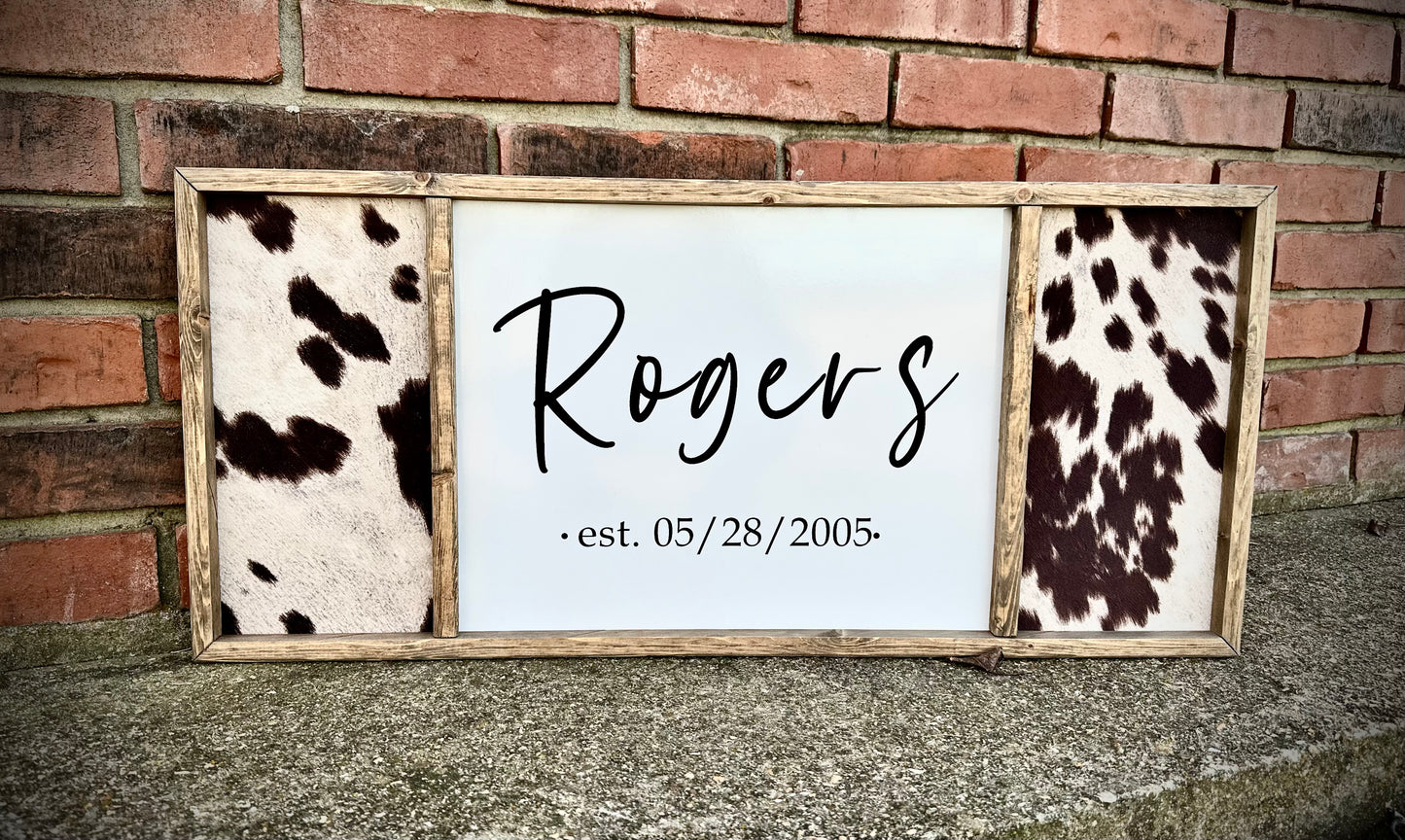 Custom Cowhide Name Sign